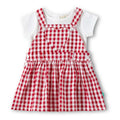 Red Gingham Heart Applique Overalls Dress & Tee Set