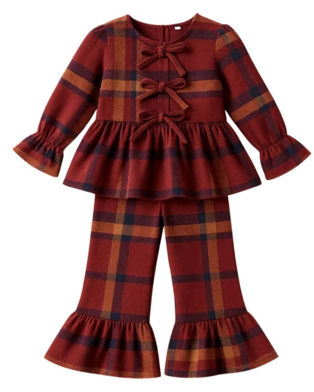 Red Plaid Ruffled Pant Set