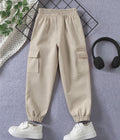 Kids' Khaki Beige Fleece Cargo Joggers