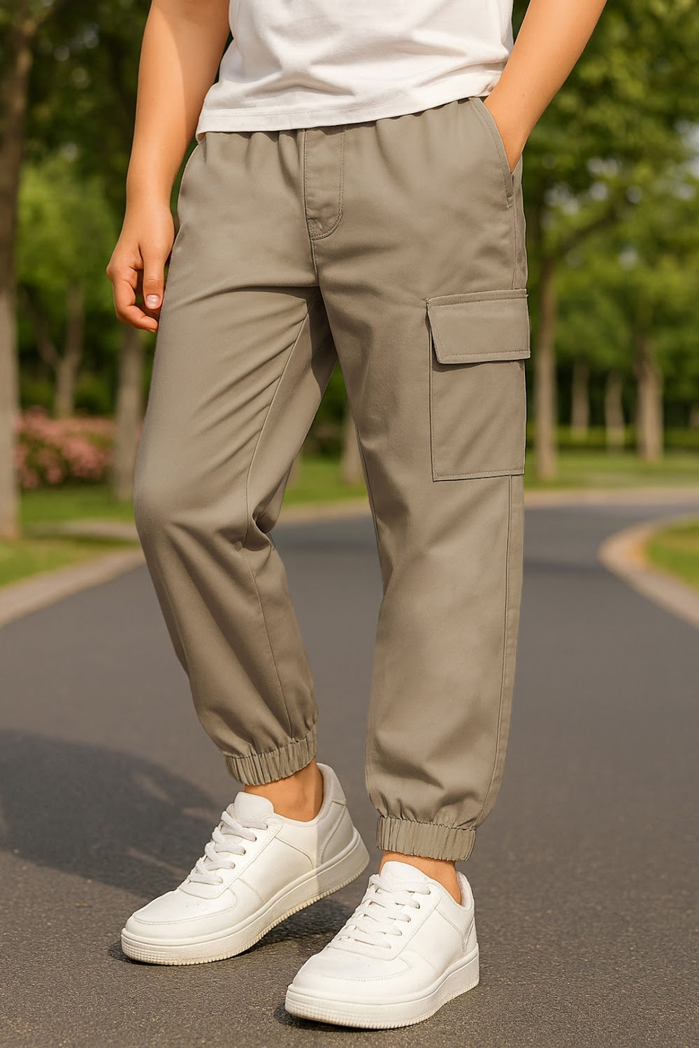 Boy's Beige Green Cargo Jogger Pants