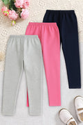 Girls' 3-Pack Solid Leggings (Grey, Pink, Navy)