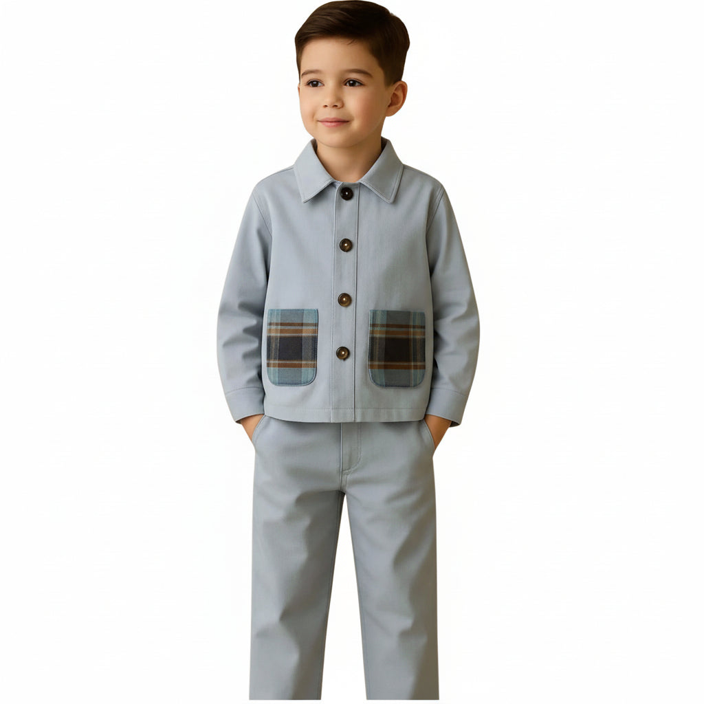 Blue Plaid Pocket Set