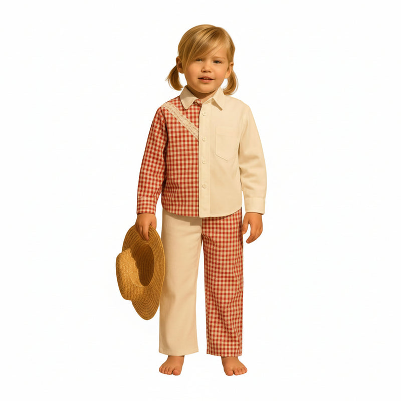 Red Gingham Color-Block Set