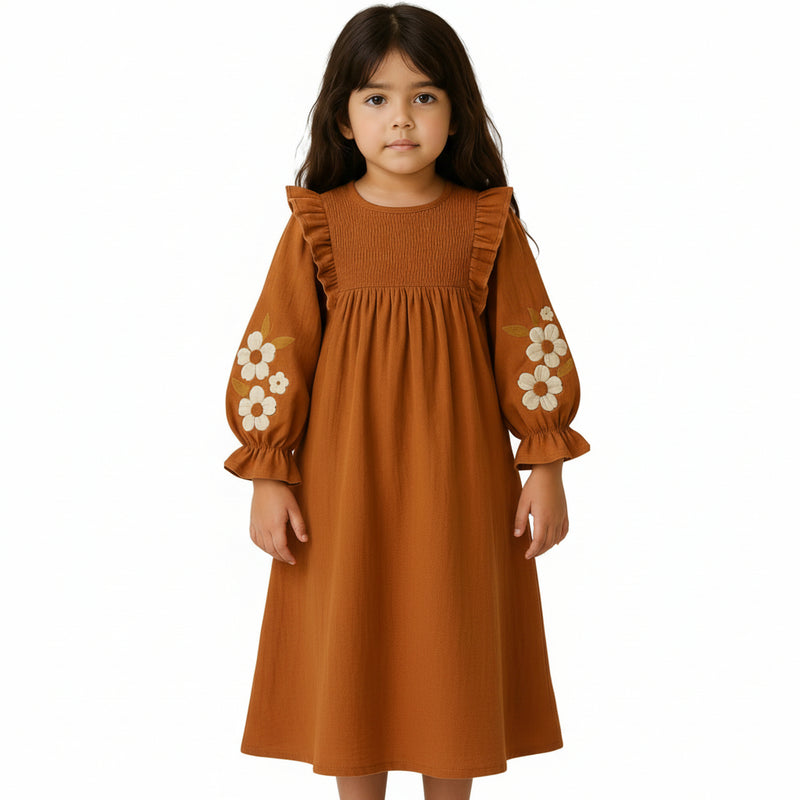 Burnt Orange Embroidered Dress