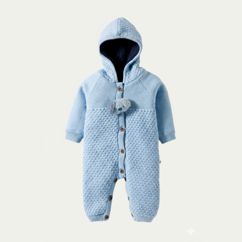 Blue Hooded Knitted Baby Romper