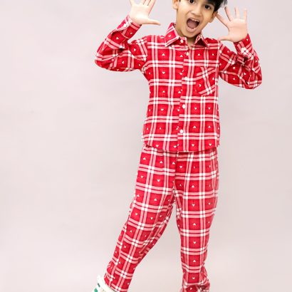 Red & White Heart Check Cord Set