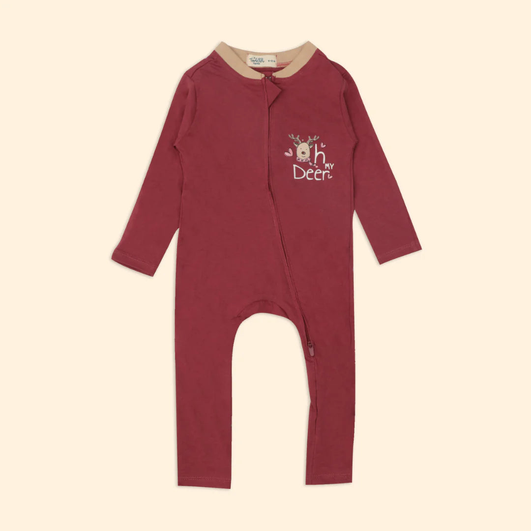 Knitted Bodysuit With 2-Way Zipper - Red