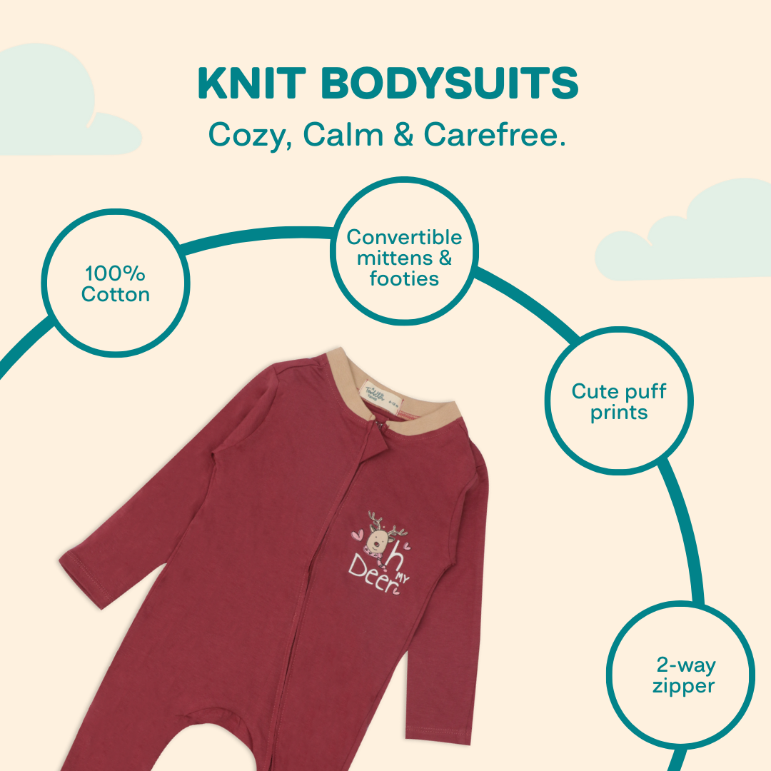 Knitted Bodysuit With 2-Way Zipper - Red