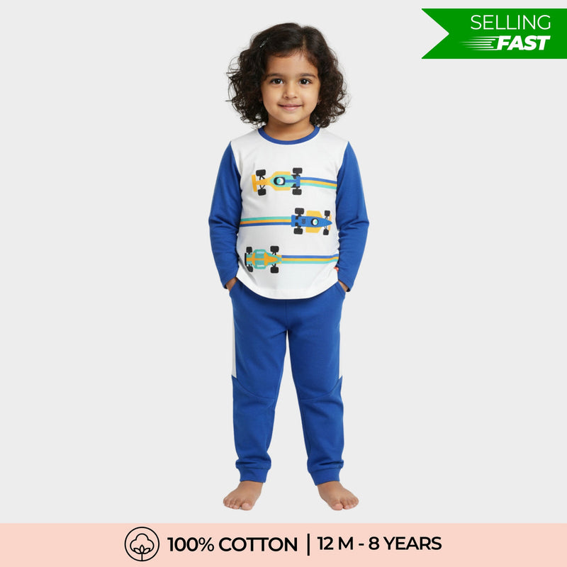 Unisex Multicolour Formula Racing Print Cotton Full Sleeves Co-Ord Set