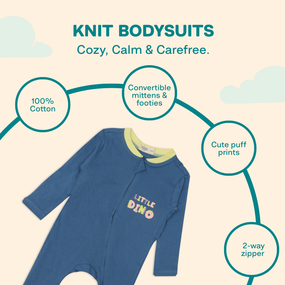 Knitted Bodysuit With 2-Way Zipper - Blue