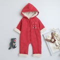 Baby Red Hooded Knit Romper with Fleece Lining