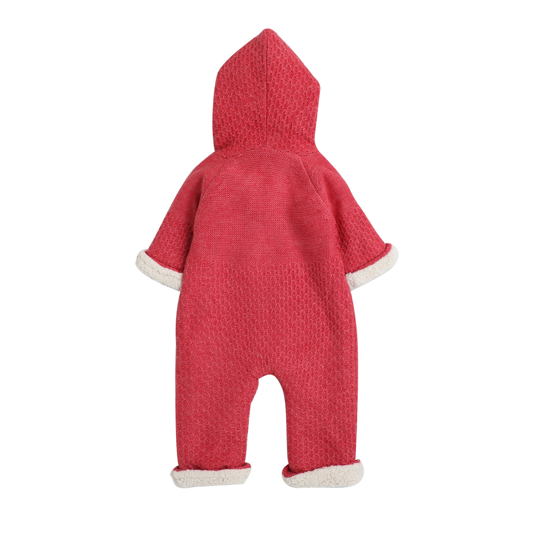 Baby Red Hooded Knit Romper with Fleece Lining