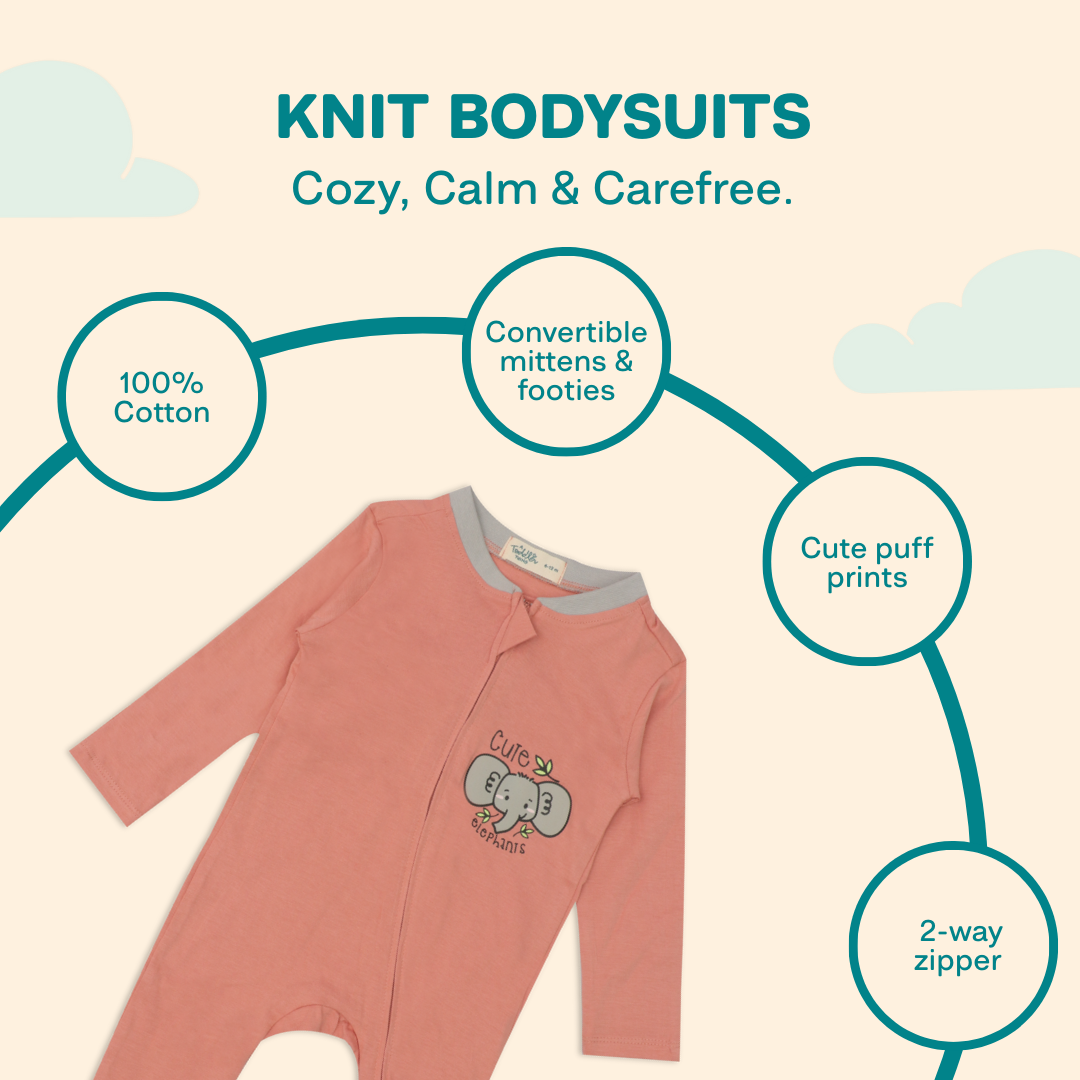 Knitted Bodysuit With 2-Way Zipper - Peach