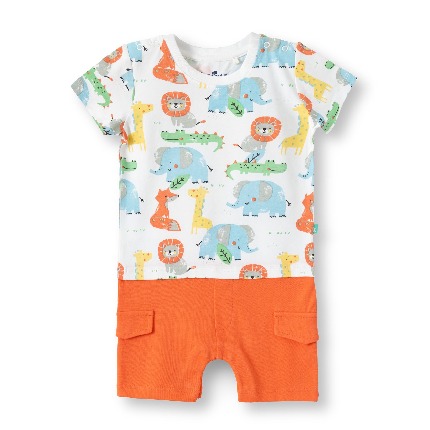 Safari Animal Print Baby Romper With Cargo Pockets
