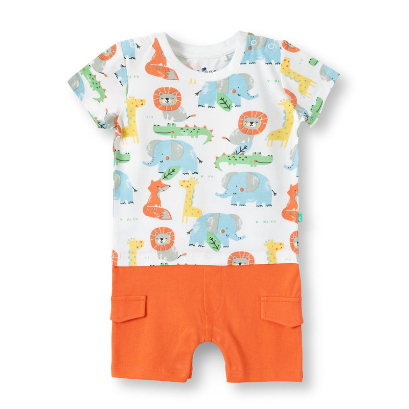 Safari Animal Print Baby Romper With Cargo Pockets