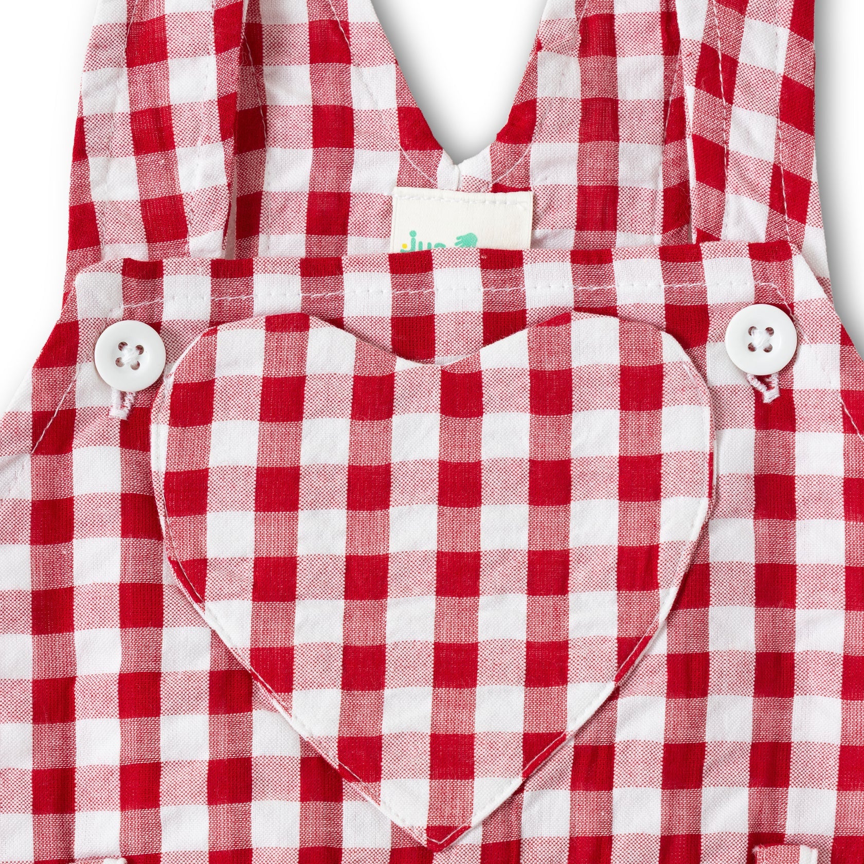 Red Gingham Heart Applique Overalls Dress & Tee Set
