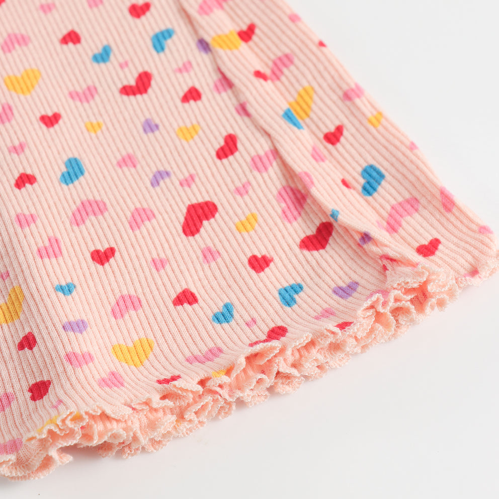 Ribbed Knit Flared Leggings With Multi-Color Heart Print