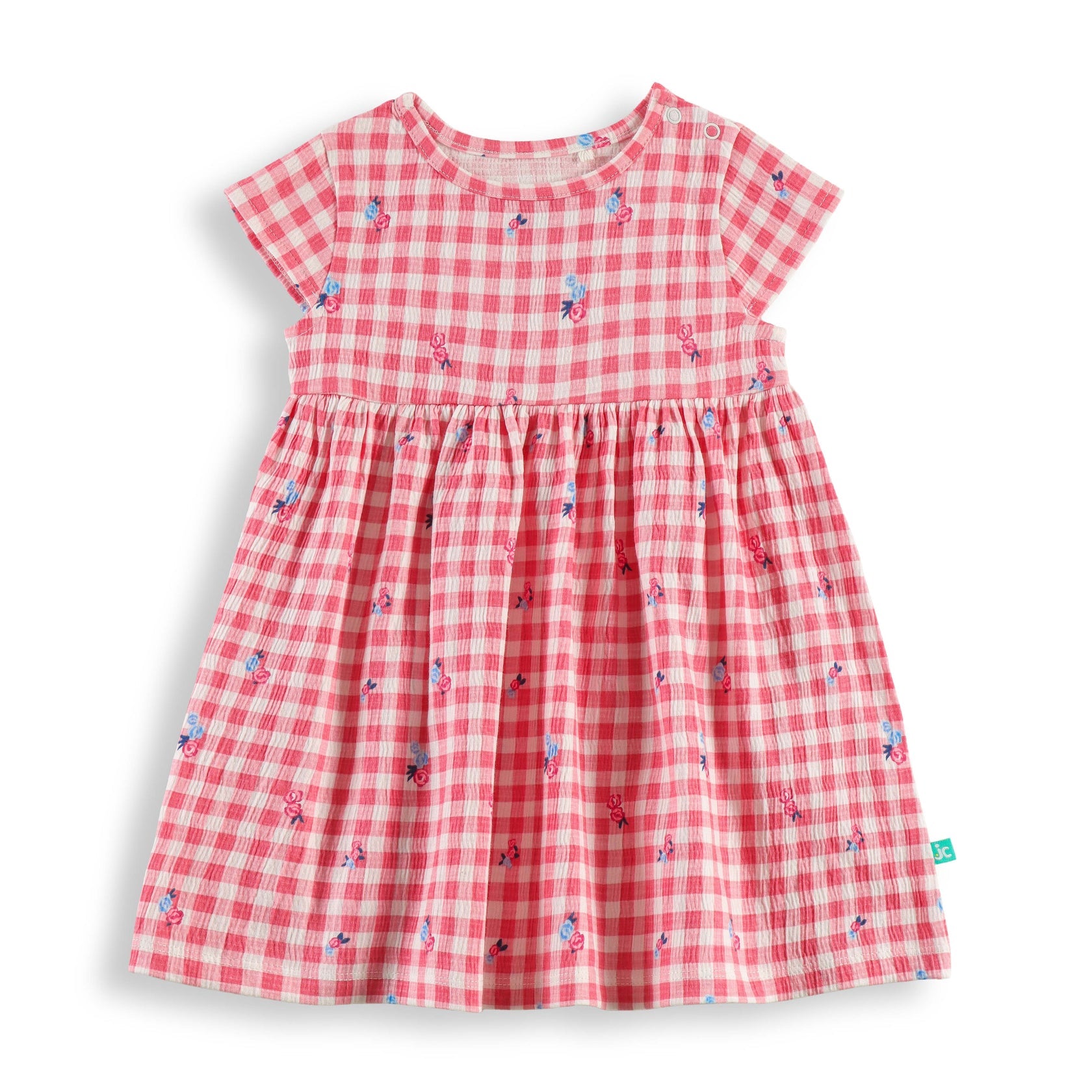 Gingham Floral Ruffle Cap Sleeve Baby Dress