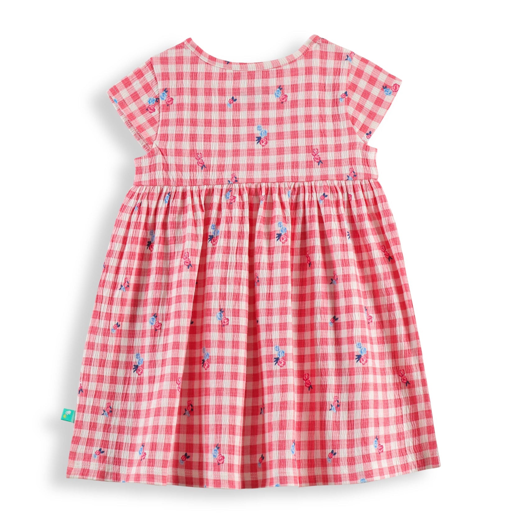 Gingham Floral Ruffle Cap Sleeve Baby Dress