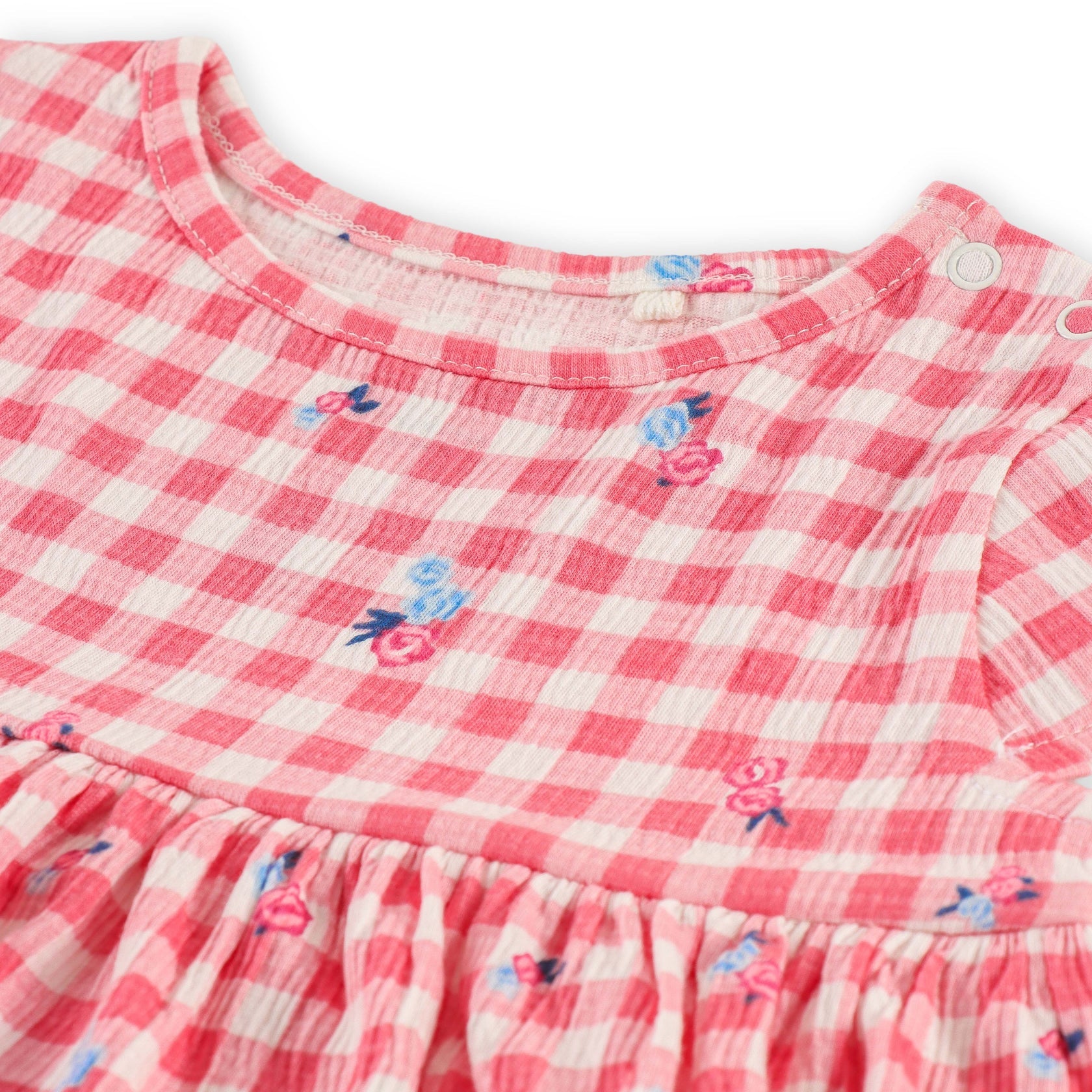 Gingham Floral Ruffle Cap Sleeve Baby Dress