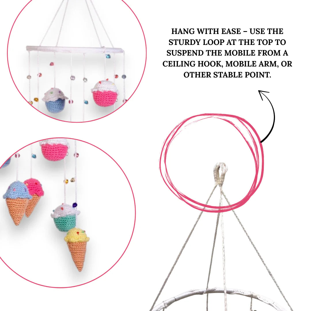 Amigurumi Dessertland Mobile – Handcrafted Crochet Sweet Treats Décor