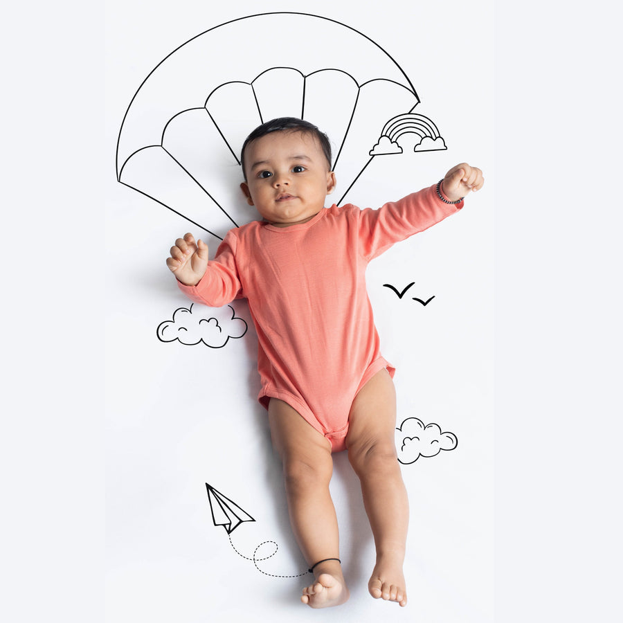 Orange Solid Cotton Full Sleeves Bodysuit