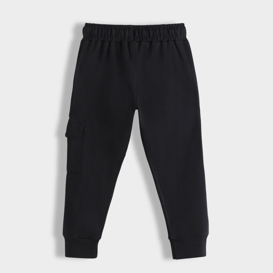 Black Solid Cotton Interlock Joggers