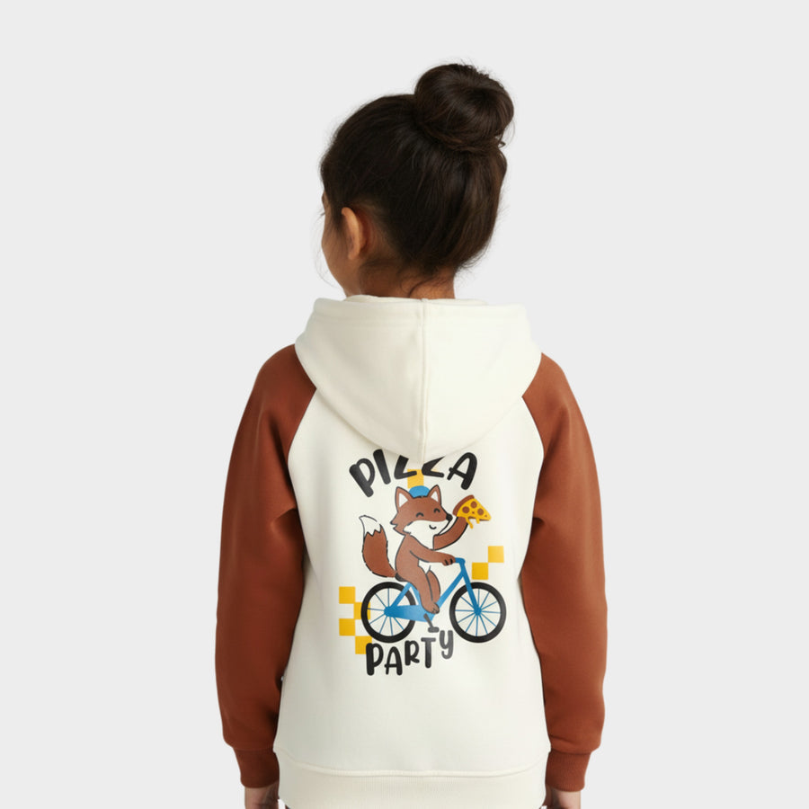 Multicolour Pizza Party Print Cotton Hoodie