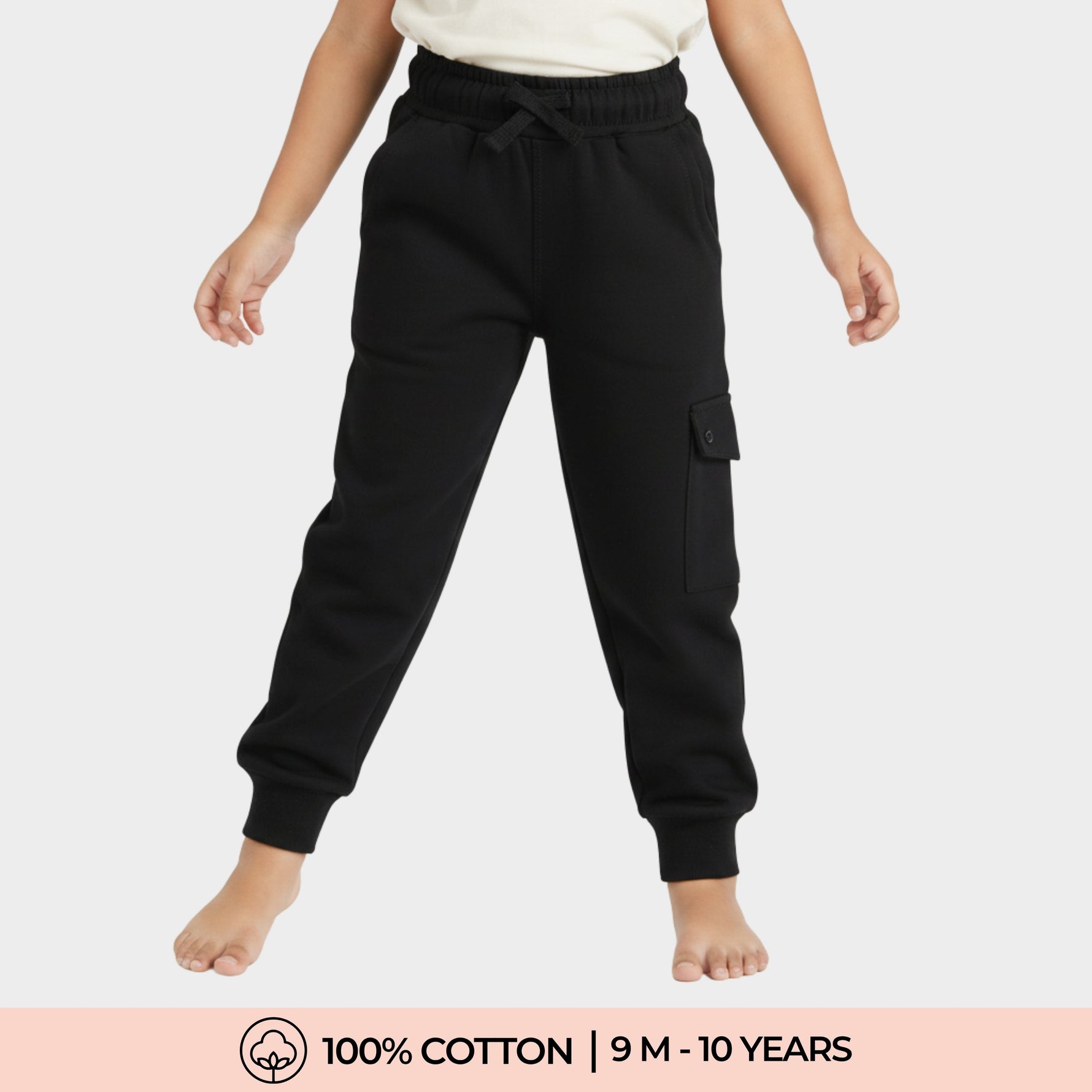 Black Solid Cotton Interlock Joggers
