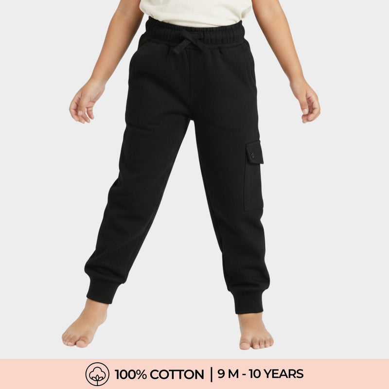 Black Solid Cotton Interlock Joggers