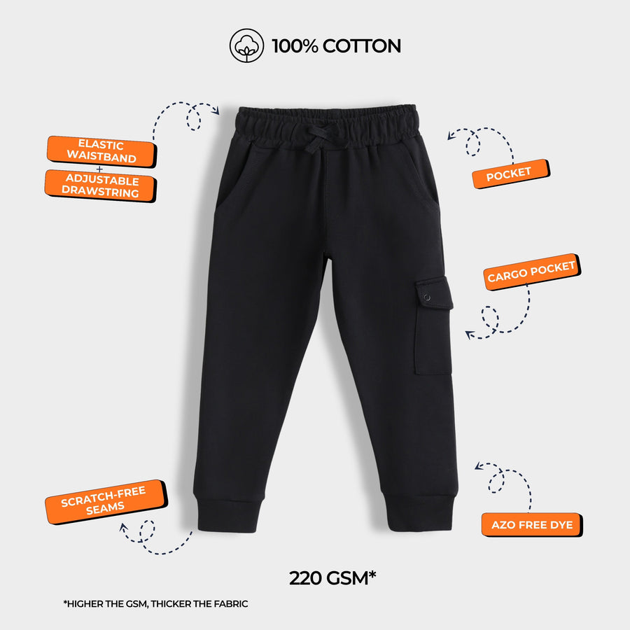 Black Solid Cotton Interlock Joggers