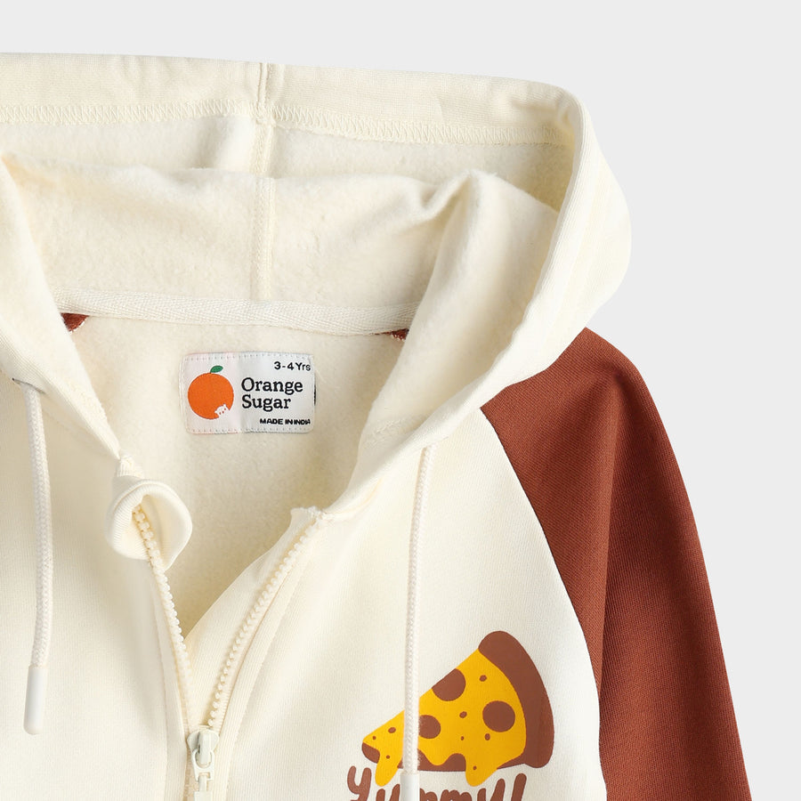 Multicolour Pizza Party Print Cotton Hoodie