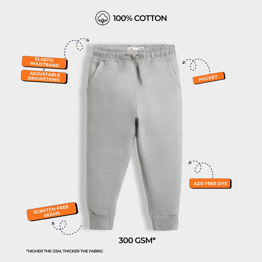Grey Solid Cotton Interlock Joggers