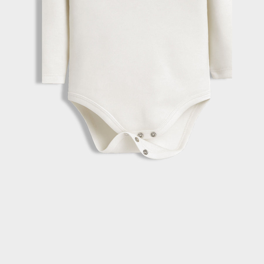 Off White Solid Cotton Full Sleeves Bodysuit