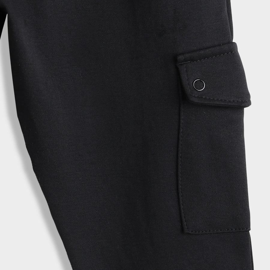 Black Solid Cotton Interlock Joggers