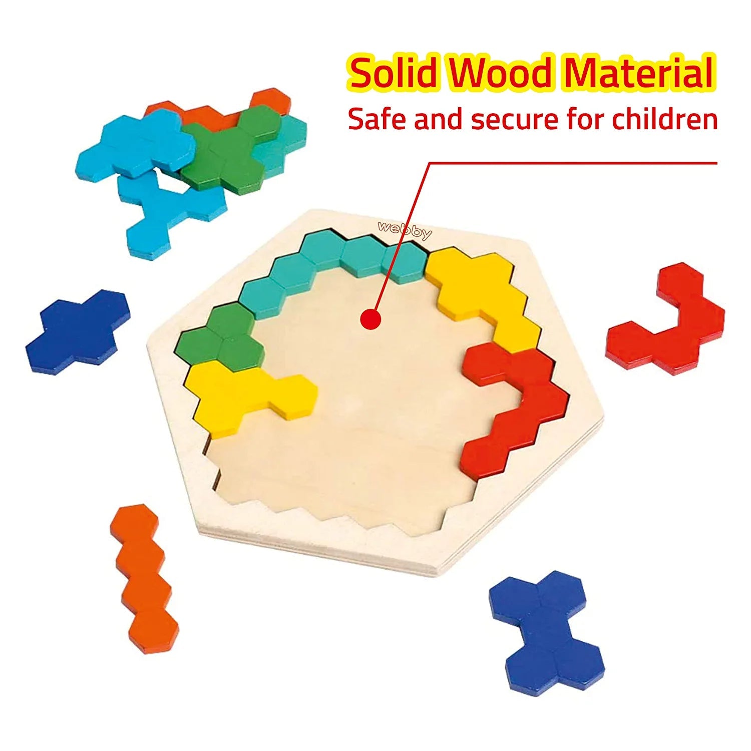 Webby Hexagonal Wooden Tetris Brain Teaser Puzzle