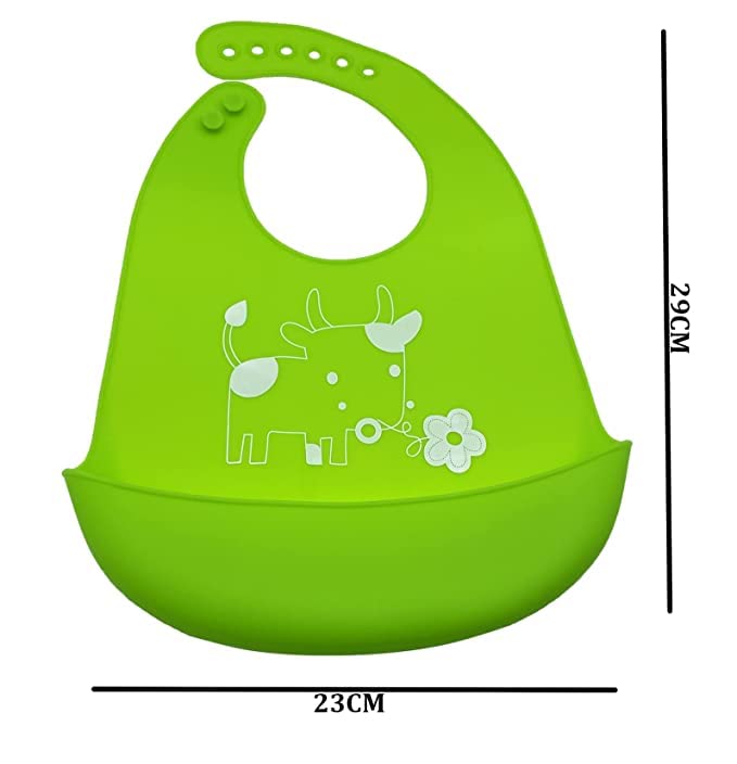Babygo Silicone Baby Bib | Waterproof Feeding Bib For Infants & Toddlers | Adjustable, Lightweight, Easy-Clean, Reusable & Foldable Mealtime Bib With Deep Food Catcher Pocket | Light Green