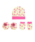 Yellow & Pink Girls Cotton Cap Mitten Bootie Set