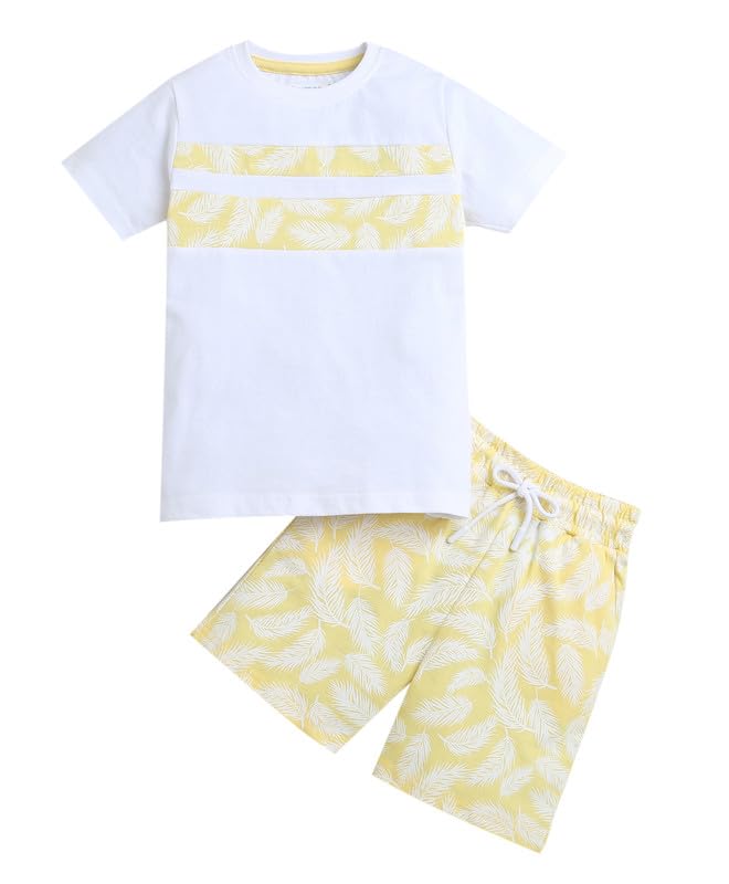 White & Yellow Boys Half Sleeves T-Shirt & Short Set