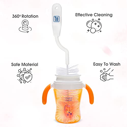 Mee Mee 360° Movable Silicone Bristle Baby Feeding Bottle Cleaning Brush & Nipple Cleaner | Ergonomic Handle | Easy To Clean Narrow & Wide Neck Feeding Bottles | Bpa Free, Easy Hanging Storage (Pink)