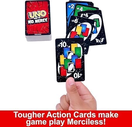 Show ‘Em No Mercy Card Game | Fun Family Party Game for Kids & Adults | Travel-Friendly Deck with Extra Cards, Special Rules & Tough Penalties | Uno Style Game