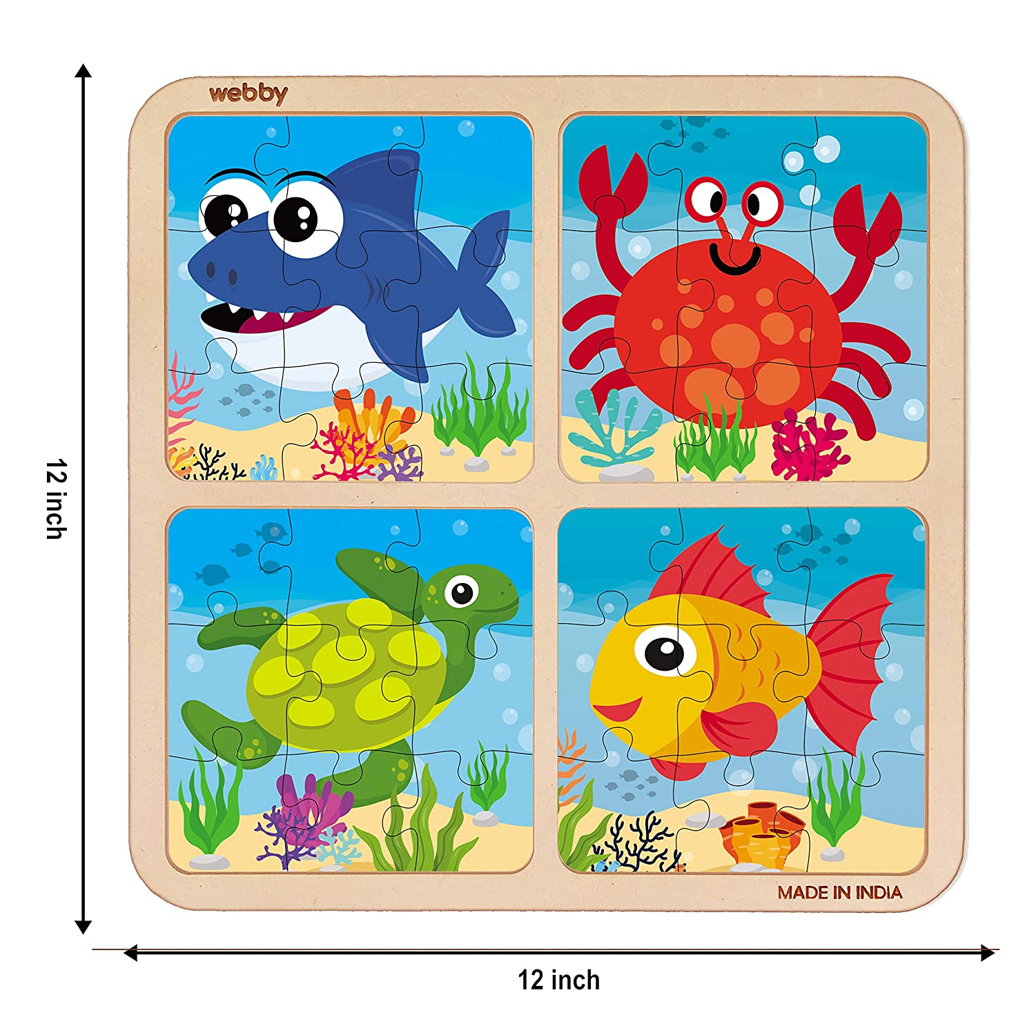 Webby 4 In 1 Wooden Sea Creature Puzzle Toy, 36 Pcs