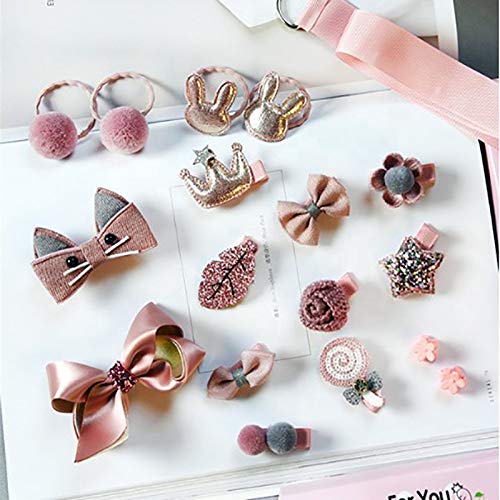 FOK Set of 18 Pieces Fancy Headwear Acessories For Baby Girls/Toddlers - Pink