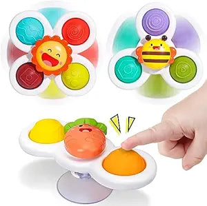 Umadiya® Baby Bath Toys Spinner Toy 3 PCS Pop it Fidget Toys Toddlers Boys Girls Waterproof Suction Cup Spinning Top Rotating Montessori Learning Toy Sticks to Smooth Surface Return Gift for Kids