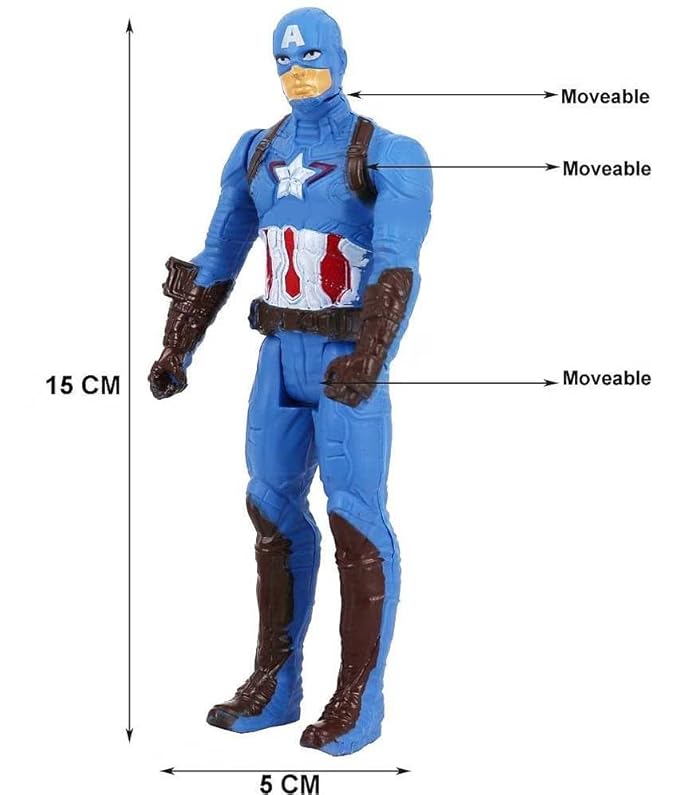 Super Hero Action Figure Toy Set with Light, 1-Piece Comic Hero Figurines, Durable Plastic Figures, Movable Parts, Collectible Toys for Boys & Girls (Captain)