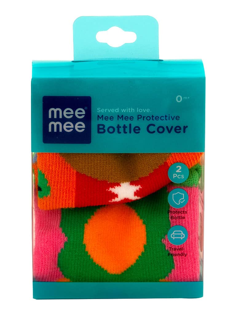 Mee Mee Soft Plush Stretchable Baby Feeding Bottle Cover with Cute Animated Overall Print (Pk-2) Multicolour
