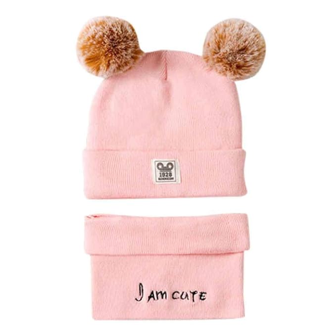 SYGA Baby Knit Hat Scarf Set Toddler Girls Boys Winter Pom Pom Beanie Cap Neck Warmer