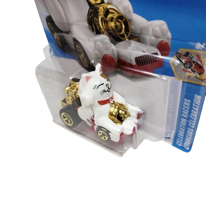 Hot Wheels Feline Lucky White HYW52 - Celebration Racers 2025 - Lucky Cat in 1:64 Scale - Collector's Vehicle