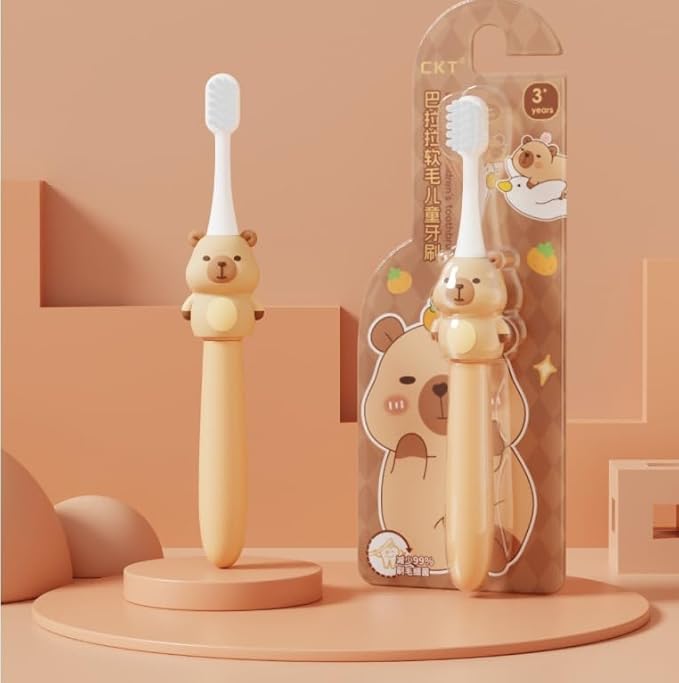 Cartoon Character Soft Bristles Manual Toothbrush For Kids 3-12 Years Old With Anti-Slip Rubberized Handle Design (Pack Of 1 Brown Bear)