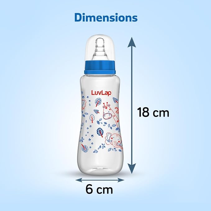 Luvlap Baby Essential Slim Neck Feeding Bottle, 250Ml, Jungle Tales, With Anti Colic Nipple, New Born / Infants / Toddler Upto 3 Years, Bpa Free, , Blue